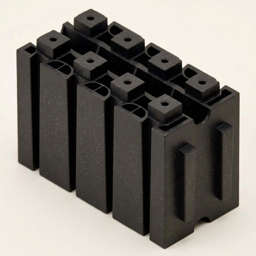 Close-up of a green molded plastic Lok-N-Blok interlocking building block